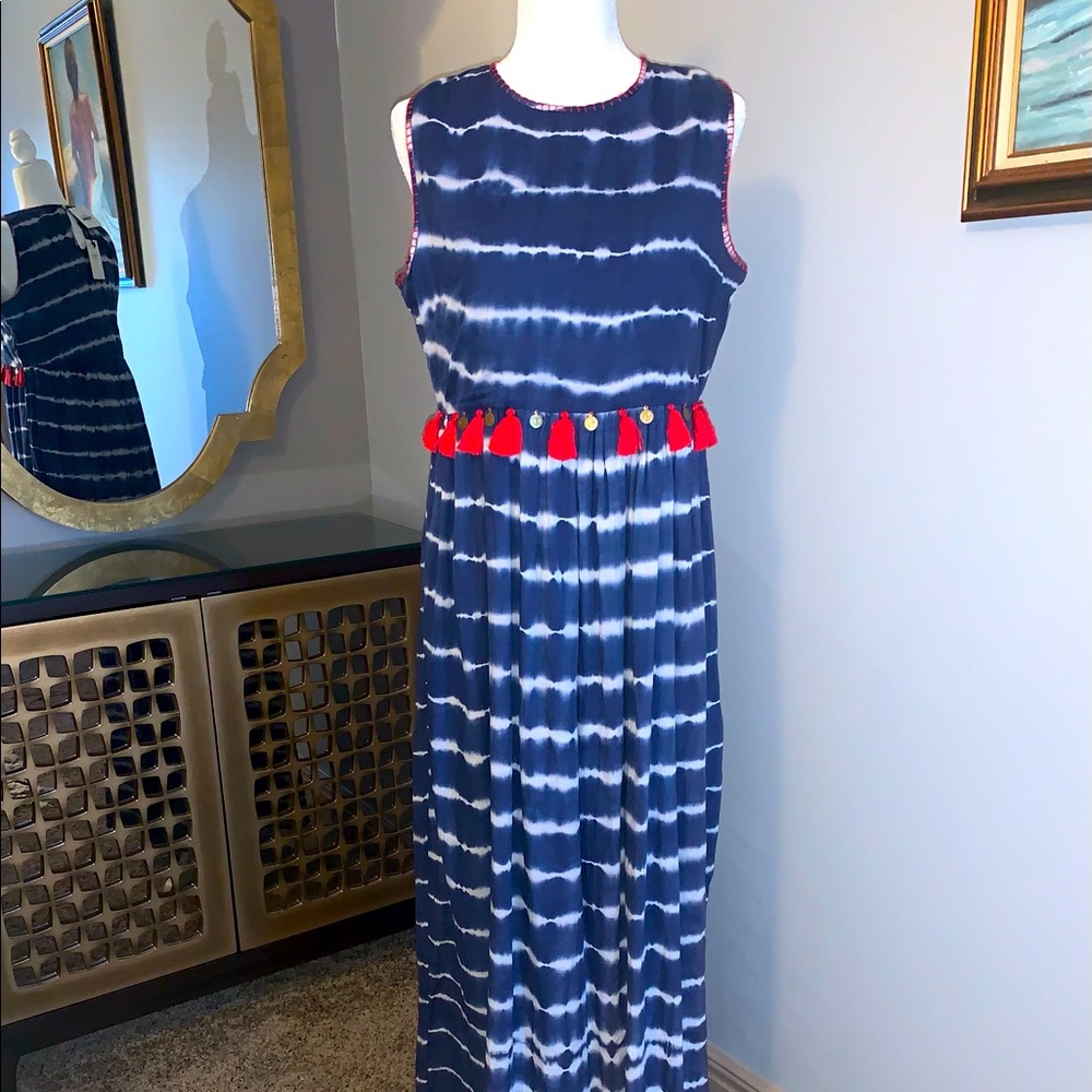 Brand new maxi dress with tags. Blue wred tassels.